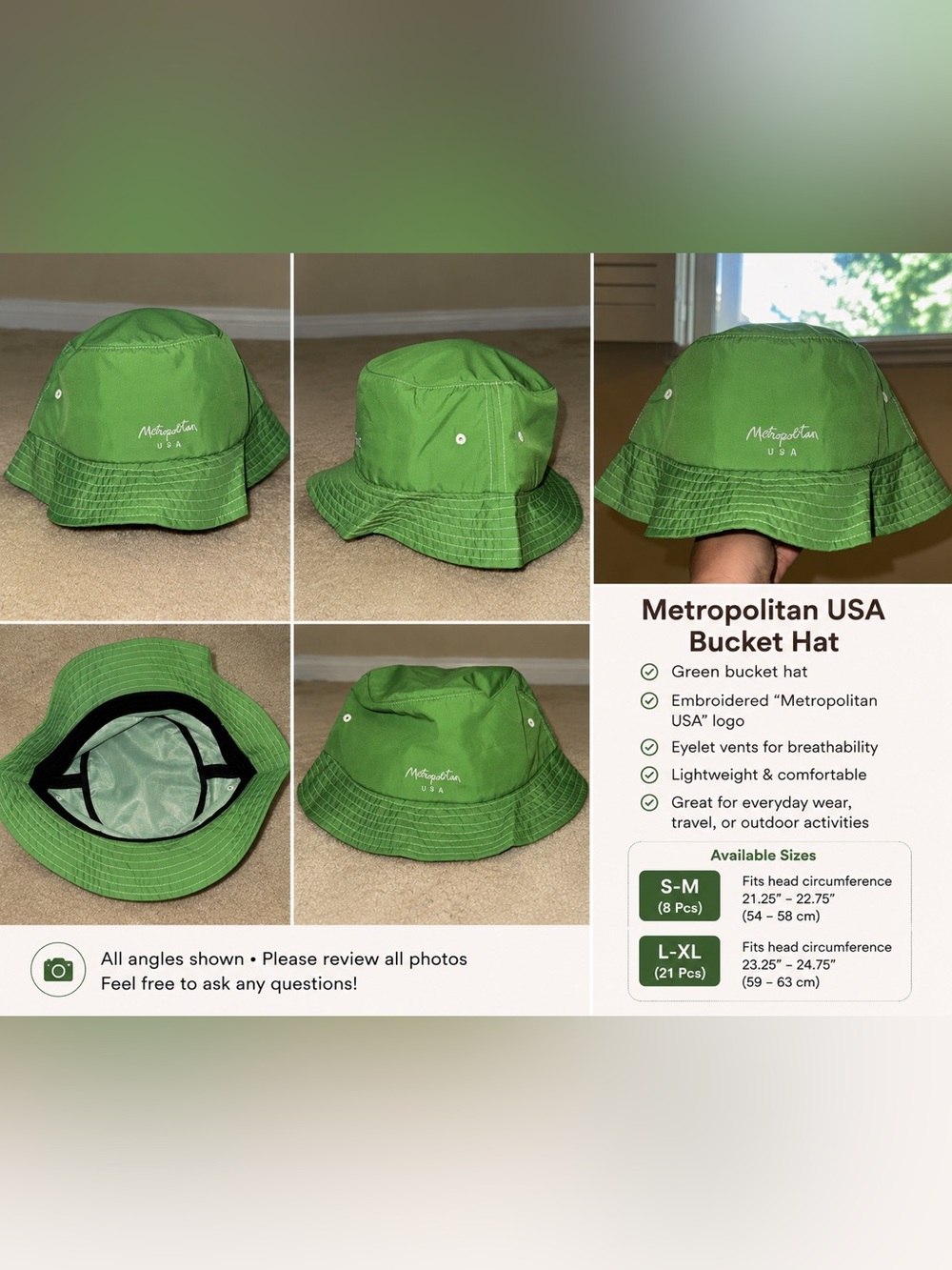Metropolitan USA Green Bucket Hat - Embroidered Logo